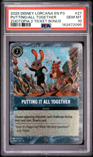 2025 Disney Lorcana EN P3-Promo - Putting It All Together - Zootopia 2 Ticket Bonus Foil #27 - PSA Graded Card