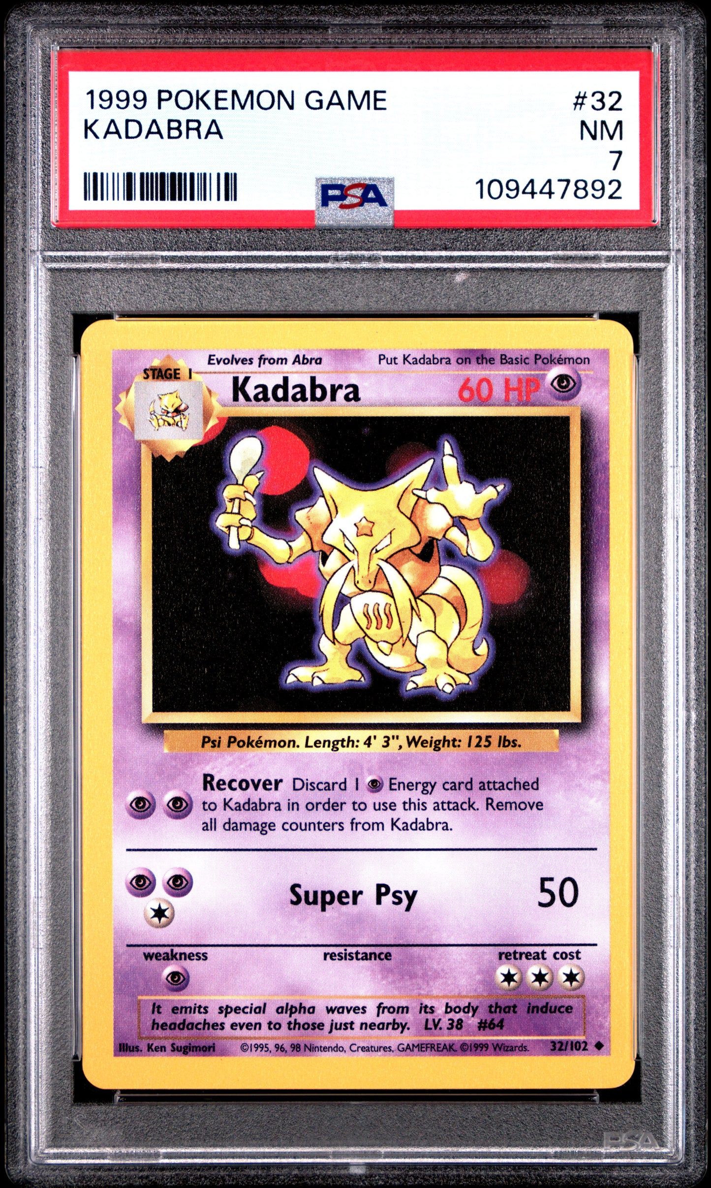 1999 Pokemon Game - Kadabra - #32 - PSA Graded Card