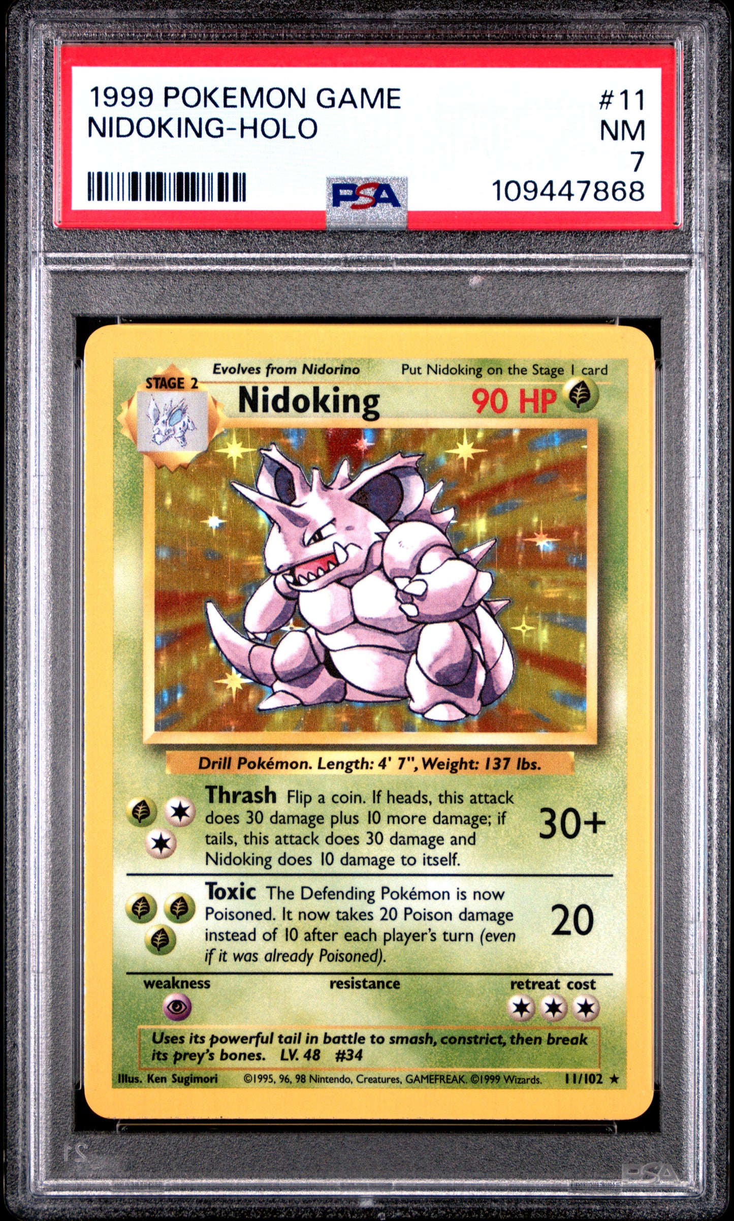 1999 Pokemon Game - Nidoking-Holo - Pokemon Game #11 - PSA Graded Card