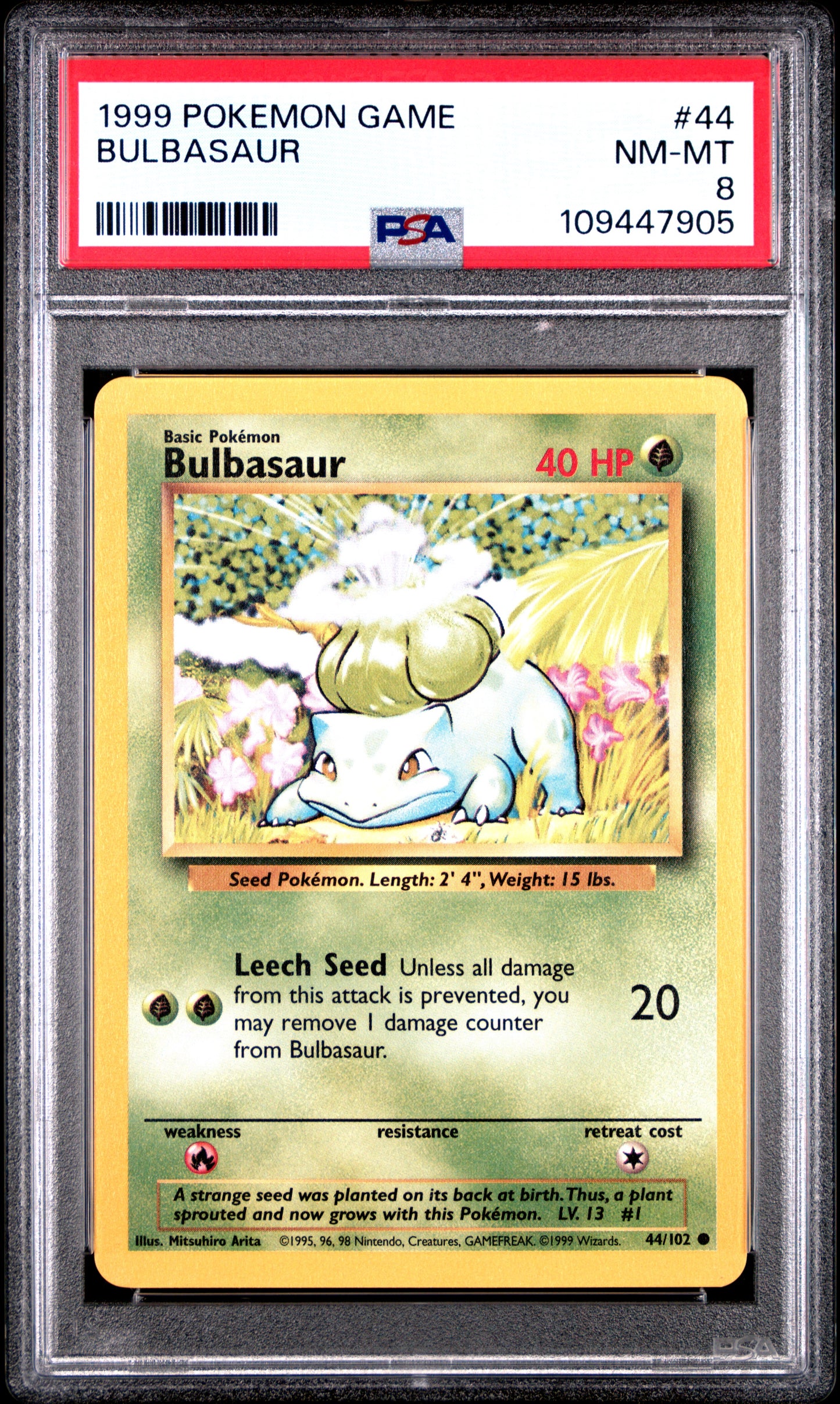 1999 Pokemon Game - Bulbasaur - Pokemon Game #44 - PSA Graded Card