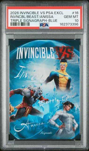 2026 Keepsake Keepsake Invincible vs SDCC - Invincible / Battle Beast / Anissa - Triple Signagraph Blue / 25 #16 - PSA Graded Card