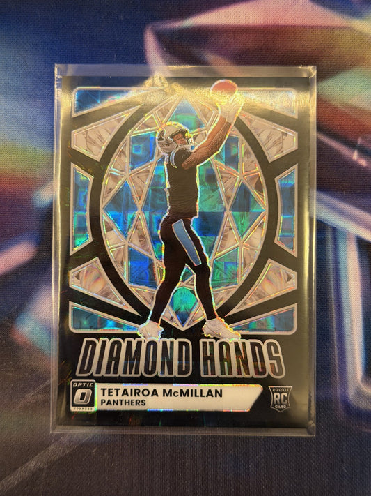 Tetairoa McMillan Rookie Diamond Hands Black Pandora Front - 2025 Donruss Optic
