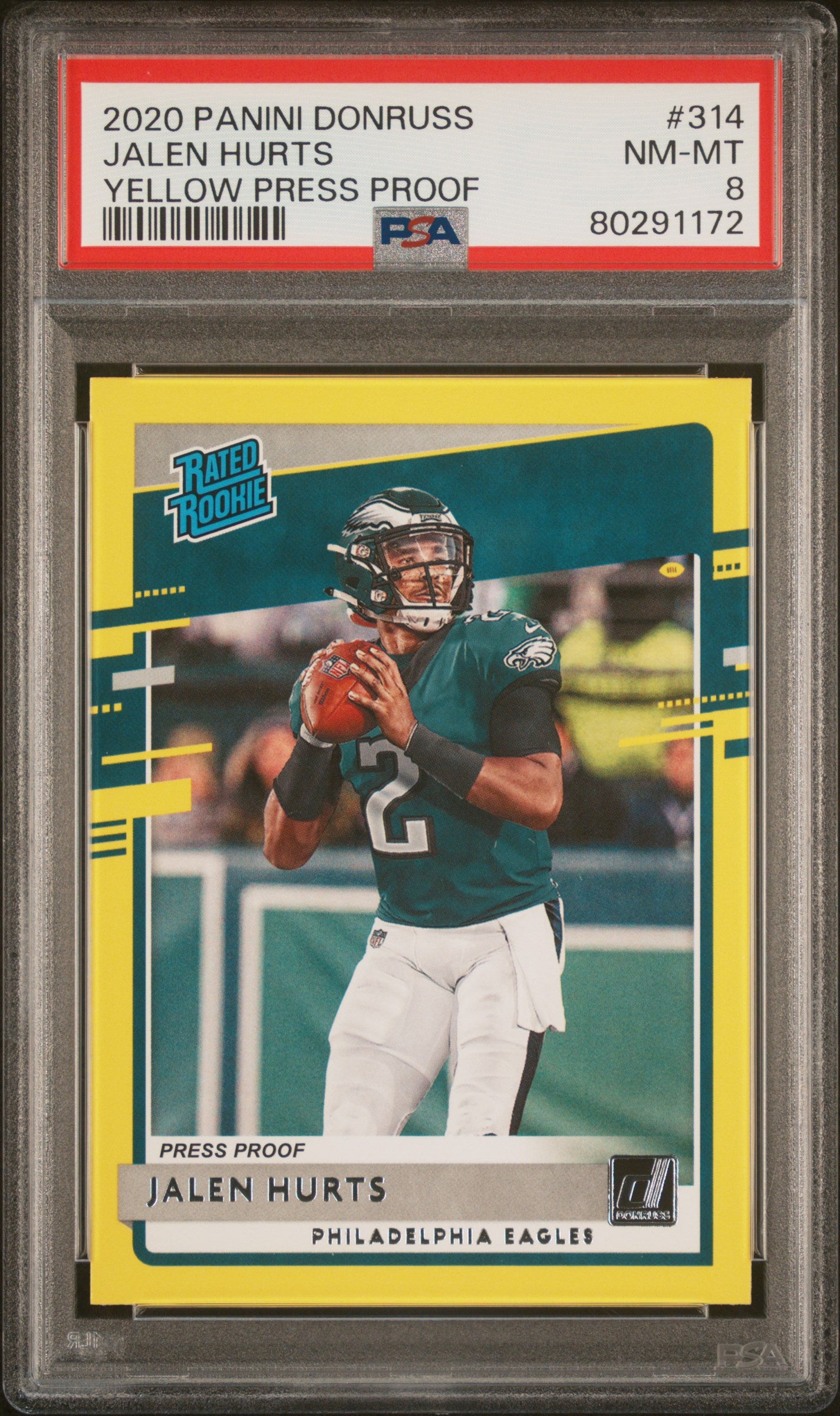 2020 Panini Donruss - Jalen Hurts Rated Rookie - Rookie Card - Yellow Press Proof - #314 - PSA Graded Card