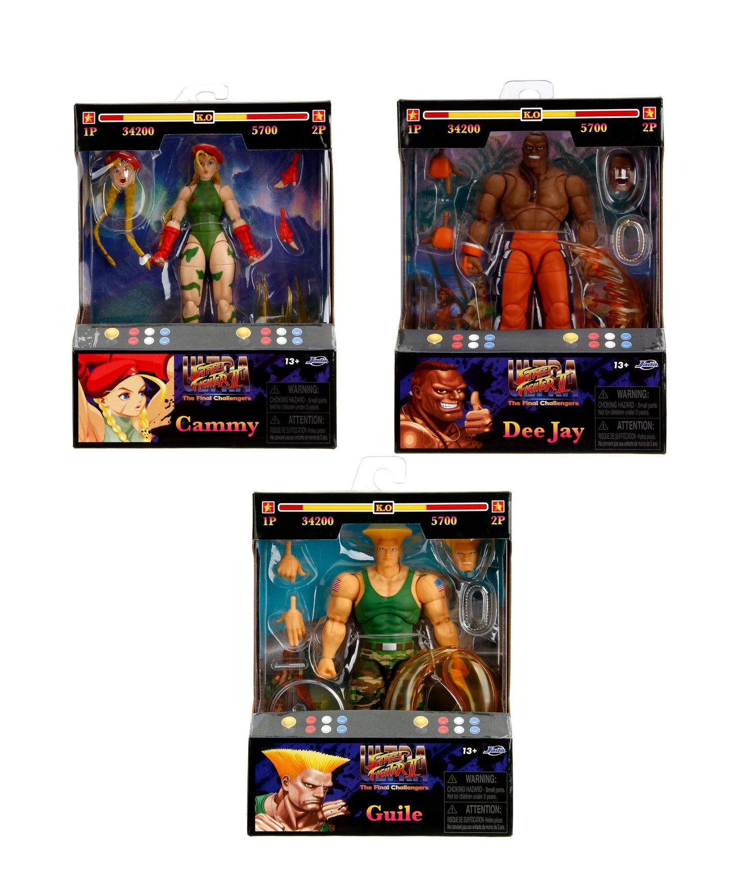 Jada Toys - Street Fighter 2 - The Final Challengers 6 Inch Action Figure Set of 3 - Dee Jay, Cammy, Guile
