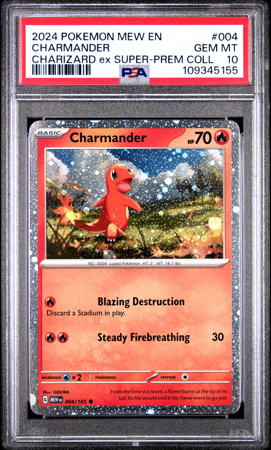 2023 Pokemon MEW-EN - Charmander #004 Cosmos - Charizard Super Premium Collection Promo - PSA Graded Card