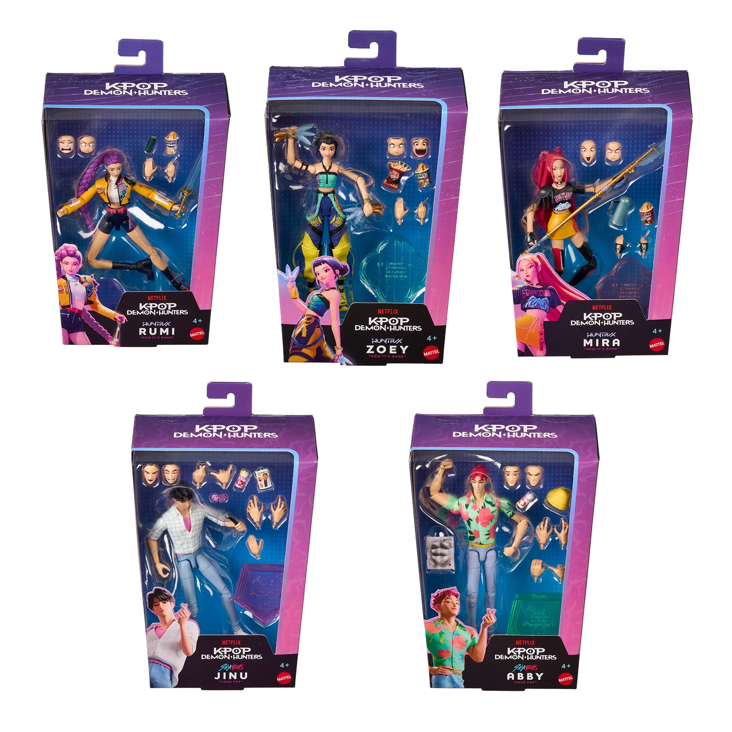 Mattel - KPOP Demon Hunters - Core Action Figure - Complete Set of 5 (Zoey, Mira, Rumi, Jinu, Abby)