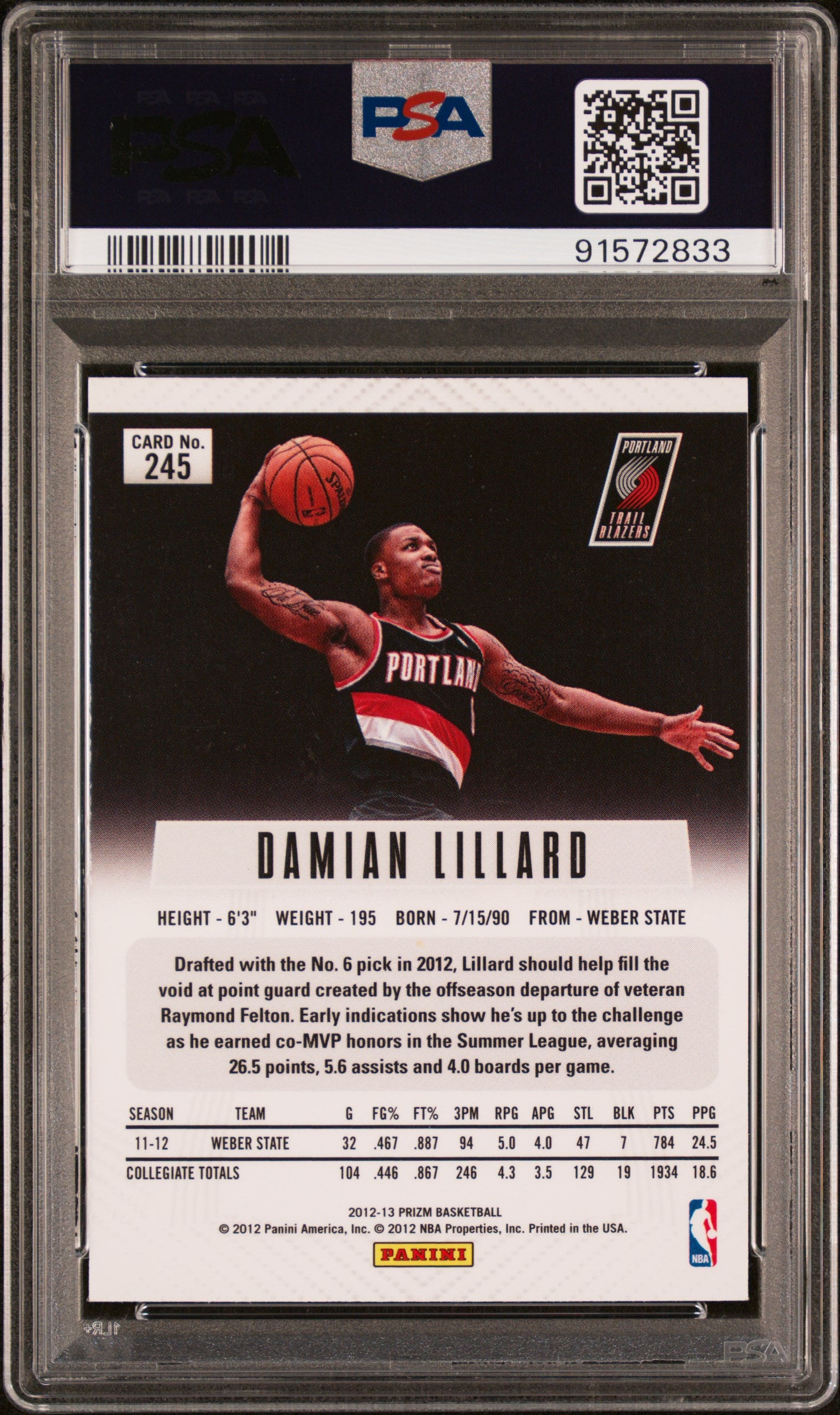 2012 Prizm - Damian Lillard - Rookie Card - #245 - PSA Graded Card