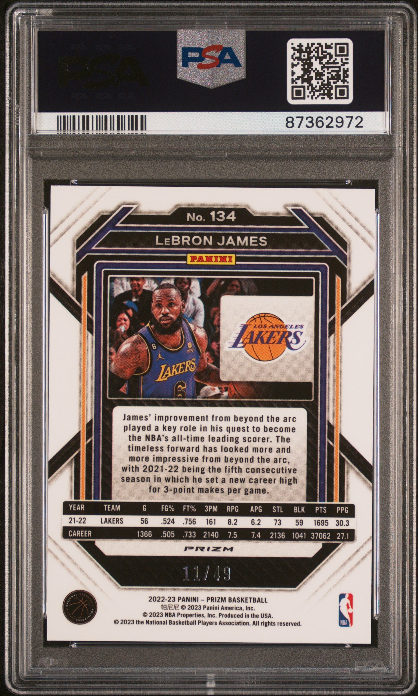 LeBron James PSA 9 Back - Cert #87362972