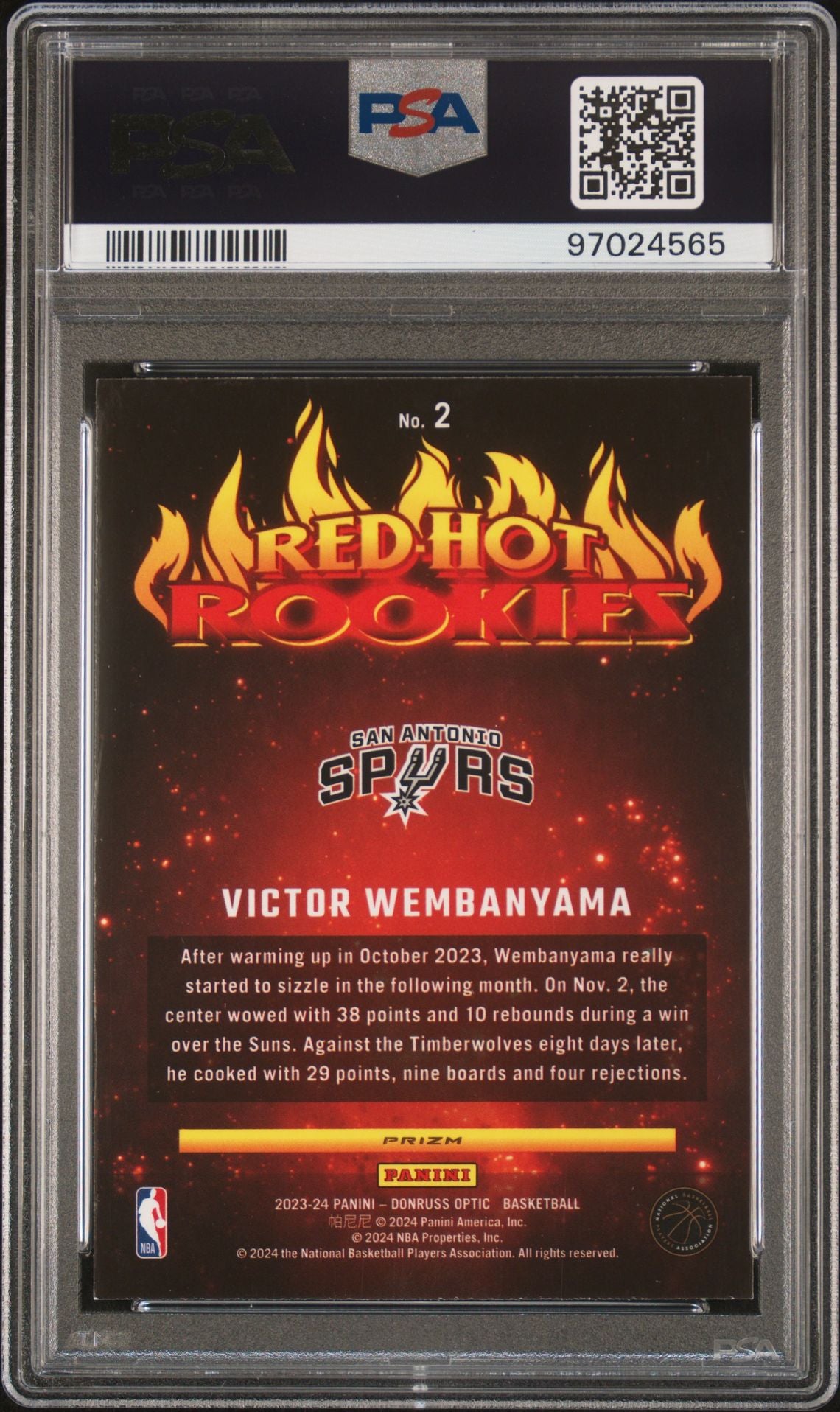 2023 Donruss International - Victor Wembanyama - Red Hoot Rookies Red - #2 - PSA Graded Card