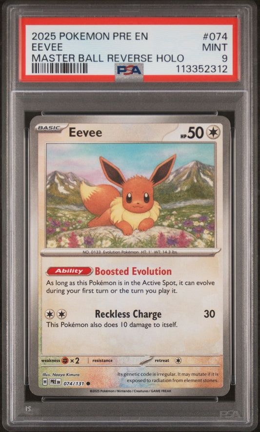 2025 Pokemon PRE En — Prismatic Evolutions — 074 Eevee Master Ball Reverse Holo — PSA Graded Card