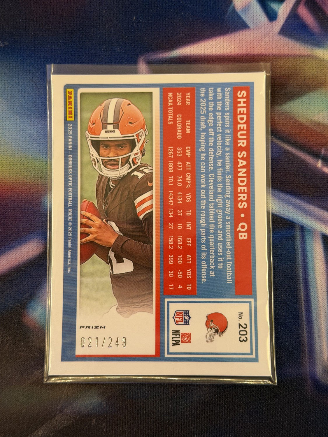 Shedeur Sanders Rated Rookie Blue Prizm Back - 2025 Donruss Optic