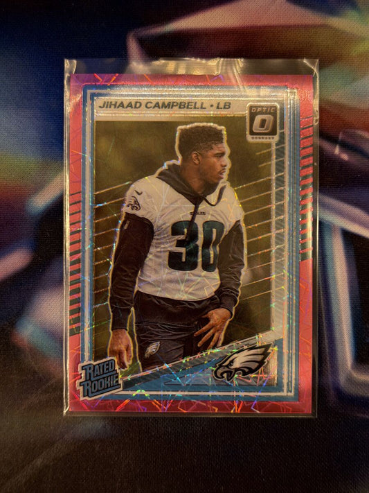 Jihaad Campbell Rated Rookie Pink Velocity Prizm Front - 2025 Donruss Optic