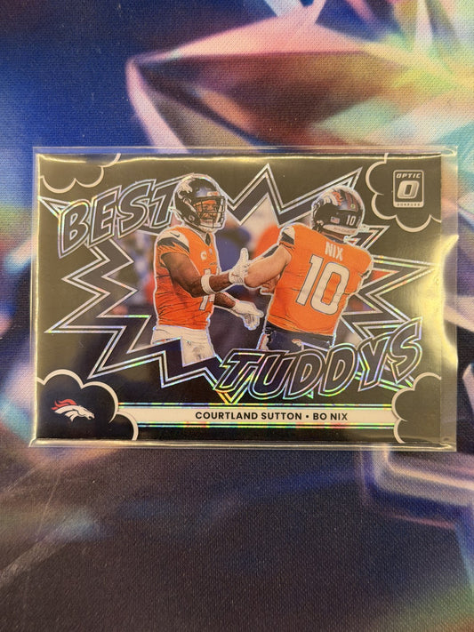 Bo Nix/Courtland Sutton Best Tuddys Black Pandora Front - 2025 Donruss Optic