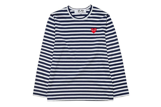 COMME DES GARÇONS PLAY HEART PATCH STRIPED LONG SLEEV NAVY / WHITE