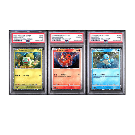 2023 Pokemon SVP-EN - 151 Poster Collection PSA Cosmos Holo Promo Set - Bulbasaur #046 - Charmander #047 - Squirtle #048