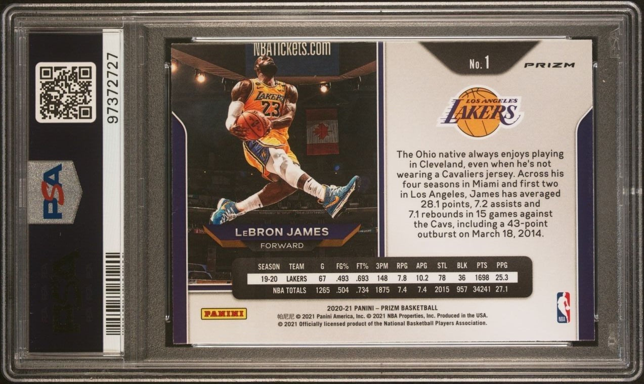 2020-21 Panini Prizm - Silver Prizm - LeBron James - #1 (Kobe Bryant Tribute Dunk) - PSA Graded Card