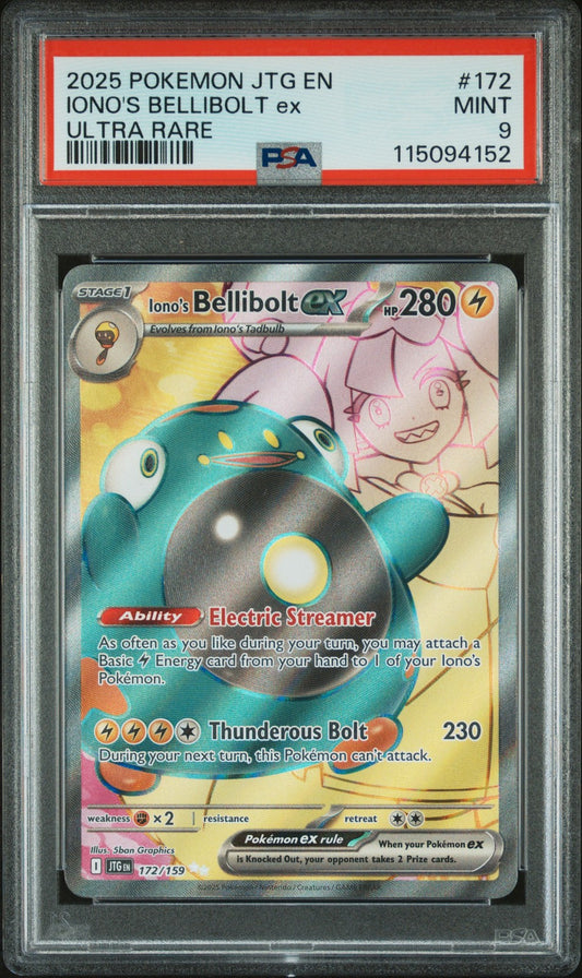 2025 Pokemon JTG En — Journey Together — 172 Iono's Bellibolt Ex Ultra Rare — PSA Graded Card