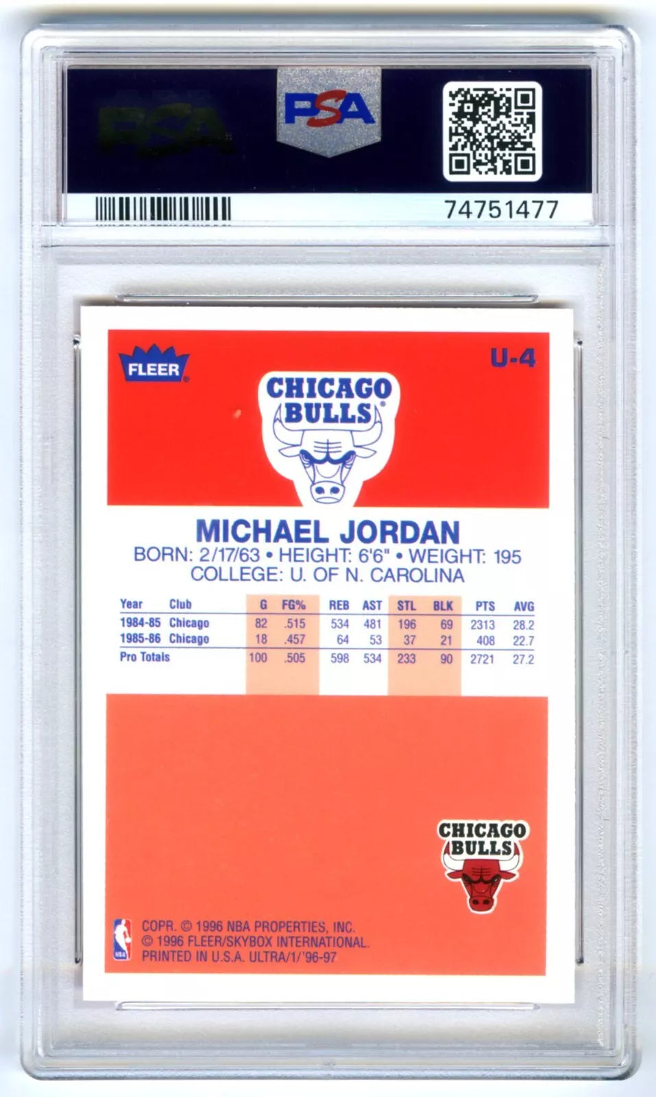 1996 Ultra Decade of Excellence - Michael Jordan - PSA Graded Card