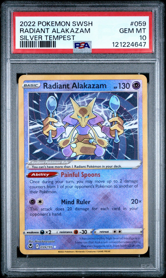 2022 Pokemon SWSH Radiant Alakazam Silver Tempest #059 - PSA Graded Card