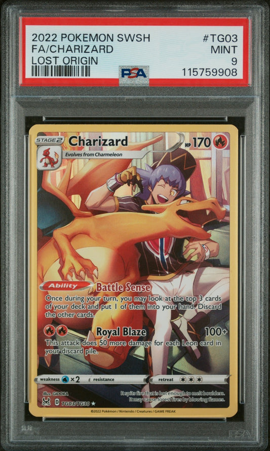 2022 Pokemon TCG SWSH11 Lost Origin #Tg03 Full Art Charizard - PSA Graded Card
