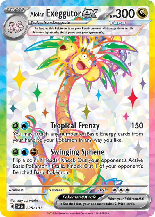2024 Pokemon SSP-EN: − Alolan Exeggutor ex #225 − Surging Sparks Ultra Rare − Raw Ungraded Card