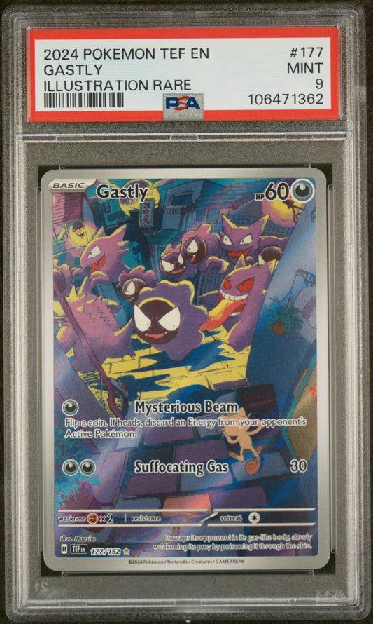 2024 Pokemon TEF-EN - #177 Gastly - Illustration Rare Temporal Forces- PSA Graded Card