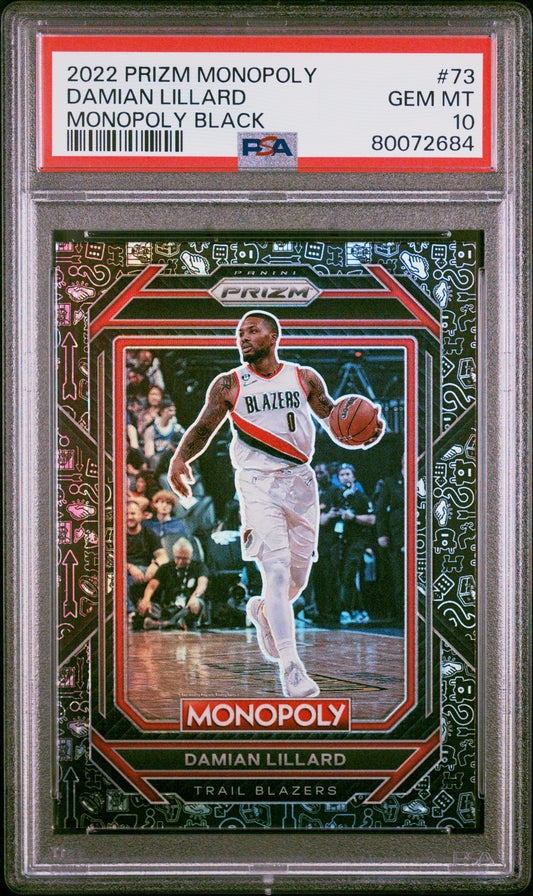 2022-23 Panini Prizm Monopoly - Damian Lillard -  Monopoly Black Prizm #73 - PSA Graded Card