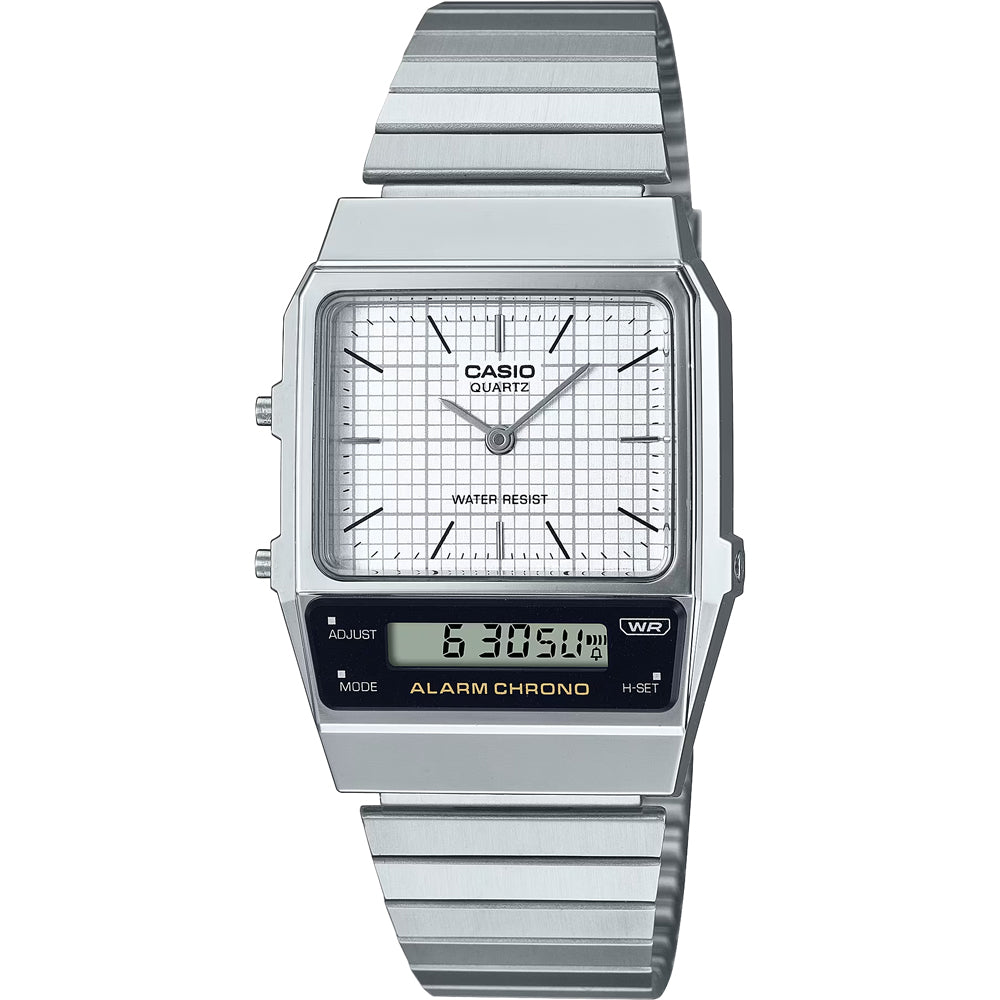 Casio: Vintage Silver Analog Digital Watch- AQ-800E-7A