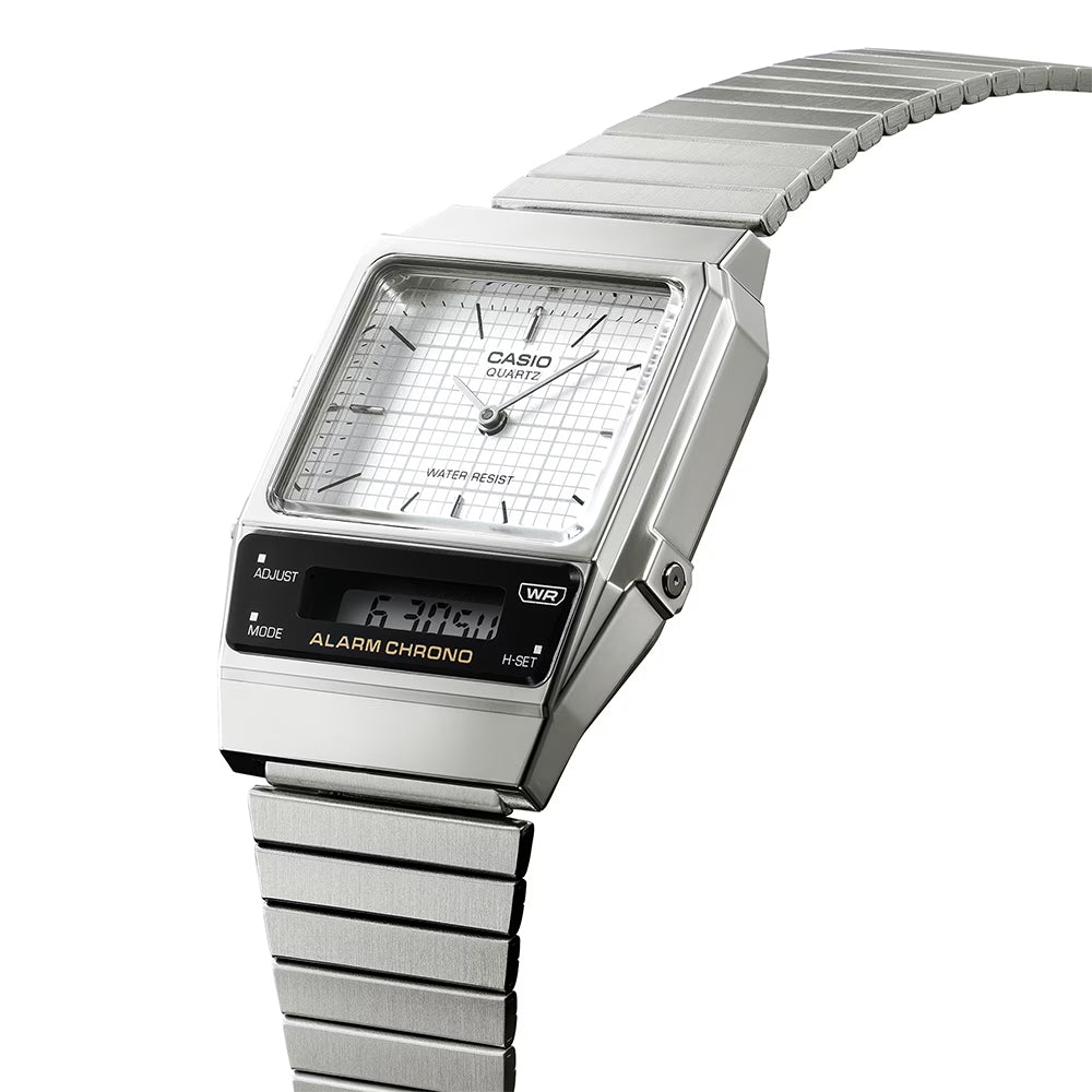 Casio: Vintage Silver Analog Digital Watch- AQ-800E-7A