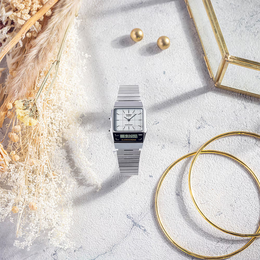 Casio: Vintage Silver Analog Digital Watch- AQ-800E-7A