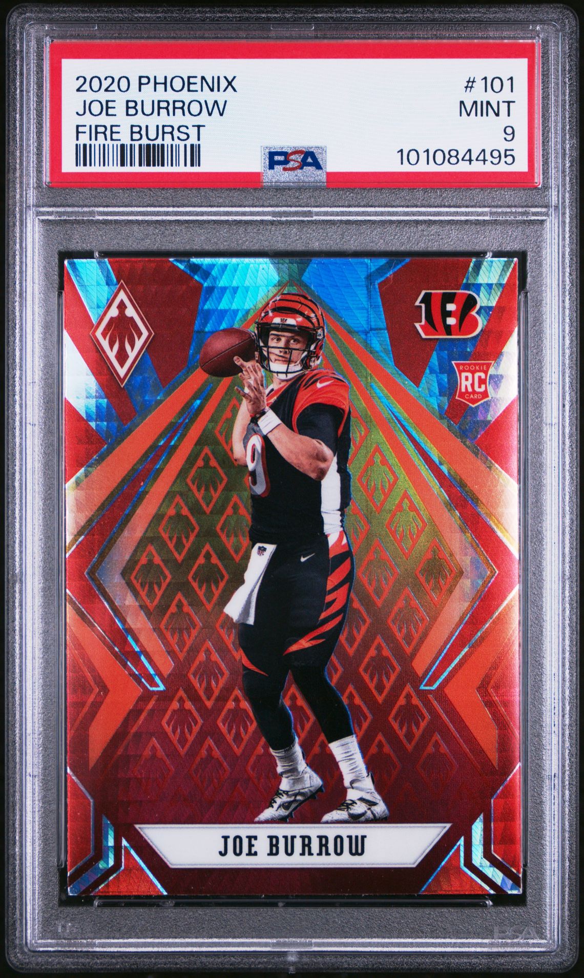 2020 PANINI - PHOENIX  - #101 - JOE BURROW - FIRE BURST - ROOKIE - PSA Graded Card