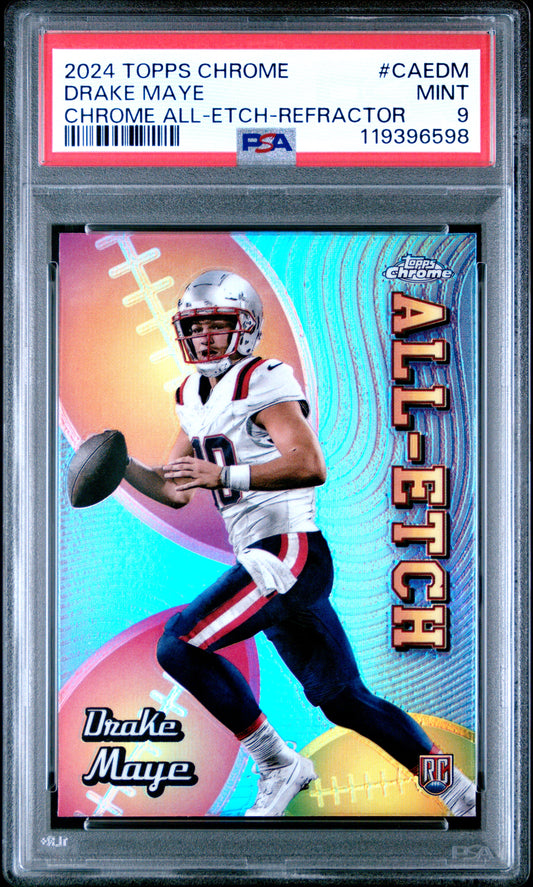 2024 Topps Chrome Drake Maye - Chrome All-Etch-Refractor - #CAEDM Rookie Card - PSA Graded Card