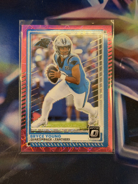 Bryce Young Pink Velocity Prizm Front - 2025 Donruss Optic