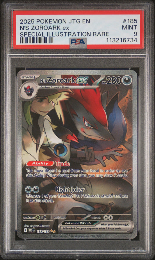 2025 Pokemon JTG-EN - #185 N's Zoroark Ex - Special Illustration Rare Journey Together - PSA Graded Card