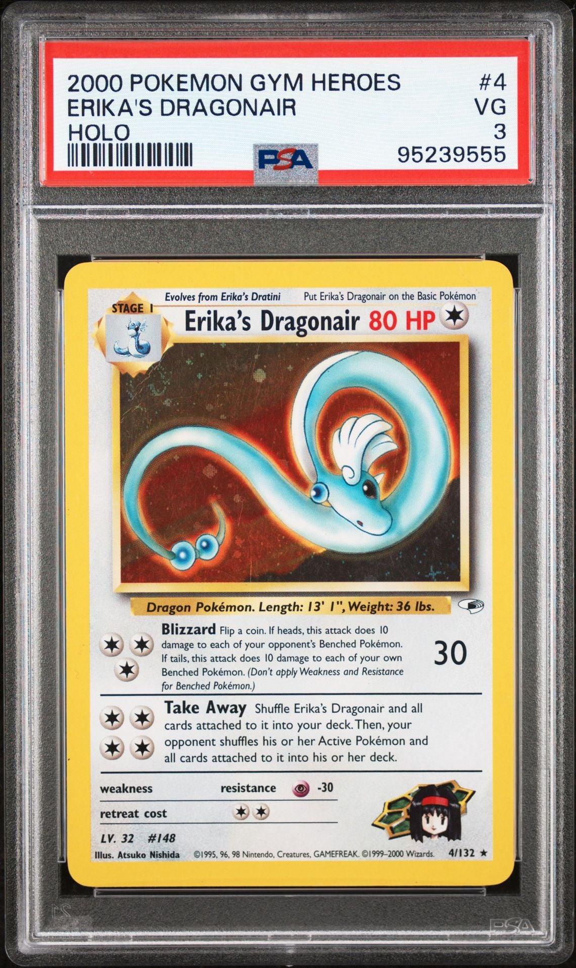 2000 Pokemon Gym Heroes 4 Erika's Dragonair Holo - PSA Graded Card