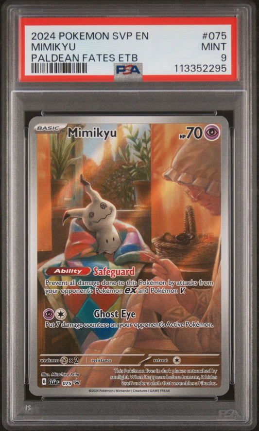 2024 Pokemon SVP En — SV Black Star Promo — 075 Mimikyu Paldean Fates Elite Trainer Box — PSA Graded Card