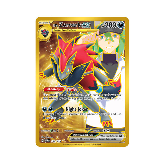 2025 Pokemon JTG-EN - N's Zoroark Ex #189 - Journey Together Hyper Rare Gold - Ungraded Card